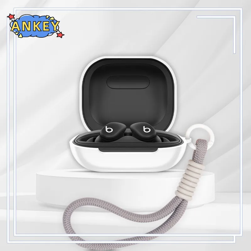 Coque en Silicone pour Beats Powerbeats, étui en Silicone avec crochet, protection antichoc pour écouteurs sans fil avec corde tissée - imagen 4