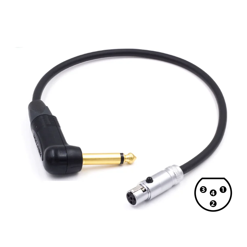 Ángulo 6,35mm TRS a 4 pines Mini XLR hembra TA4F Cable para SHURE Raxikol MIPRO Line6 bajo guitarra inalámbrico riñonera Piano eléctrico