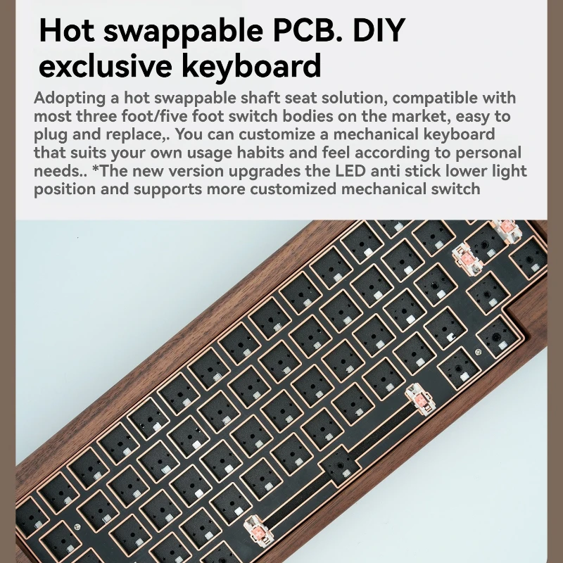 Kit de teclado mecánico multimodo con diseño HHKB, 60 teclas, personalizado, nogal, RGB, intercambio en caliente, ergonómico, para juegos, DIY - imagen 5