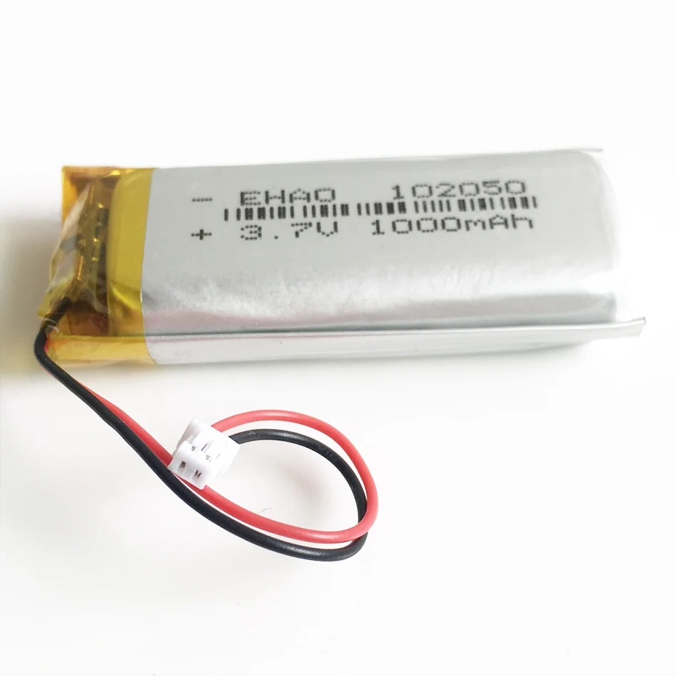 Batería recargable Lipo de polímero de litio, 3,7 V, 1000mAh, 102050 JST, 1,25mm, enchufe de 2 pines para KTV, micrófono con cable para el hogar, cámara GPS