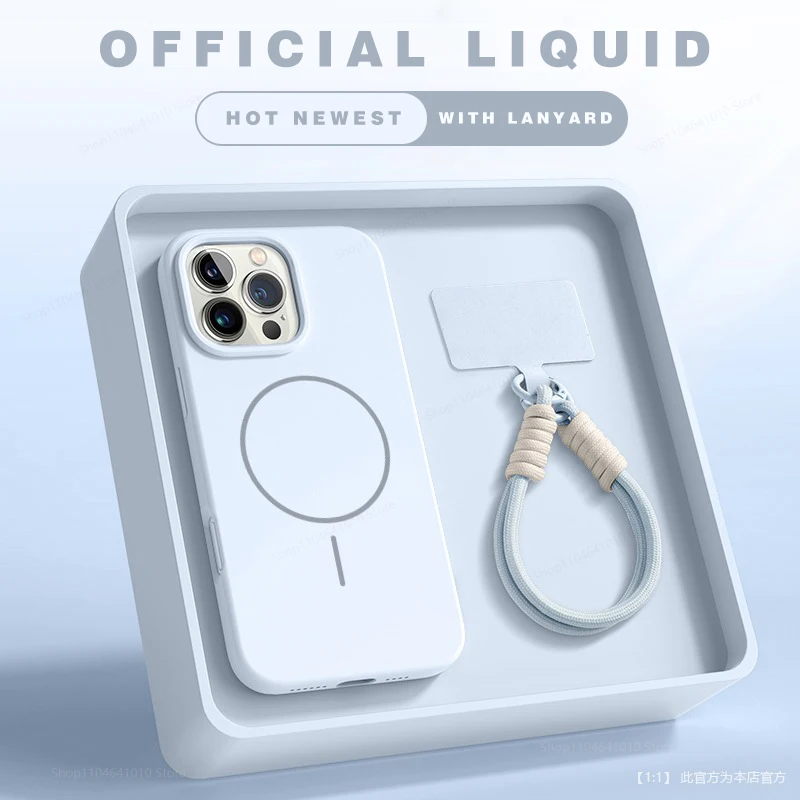 Funda de teléfono con cordón magnético para iPhone 16 15 14 Plus 17 12 13 16 Pro Max para Magsafe correa de muñeca de mano Protector mate fundas suave, funda para iphone 17 16 pro max - imagen 5