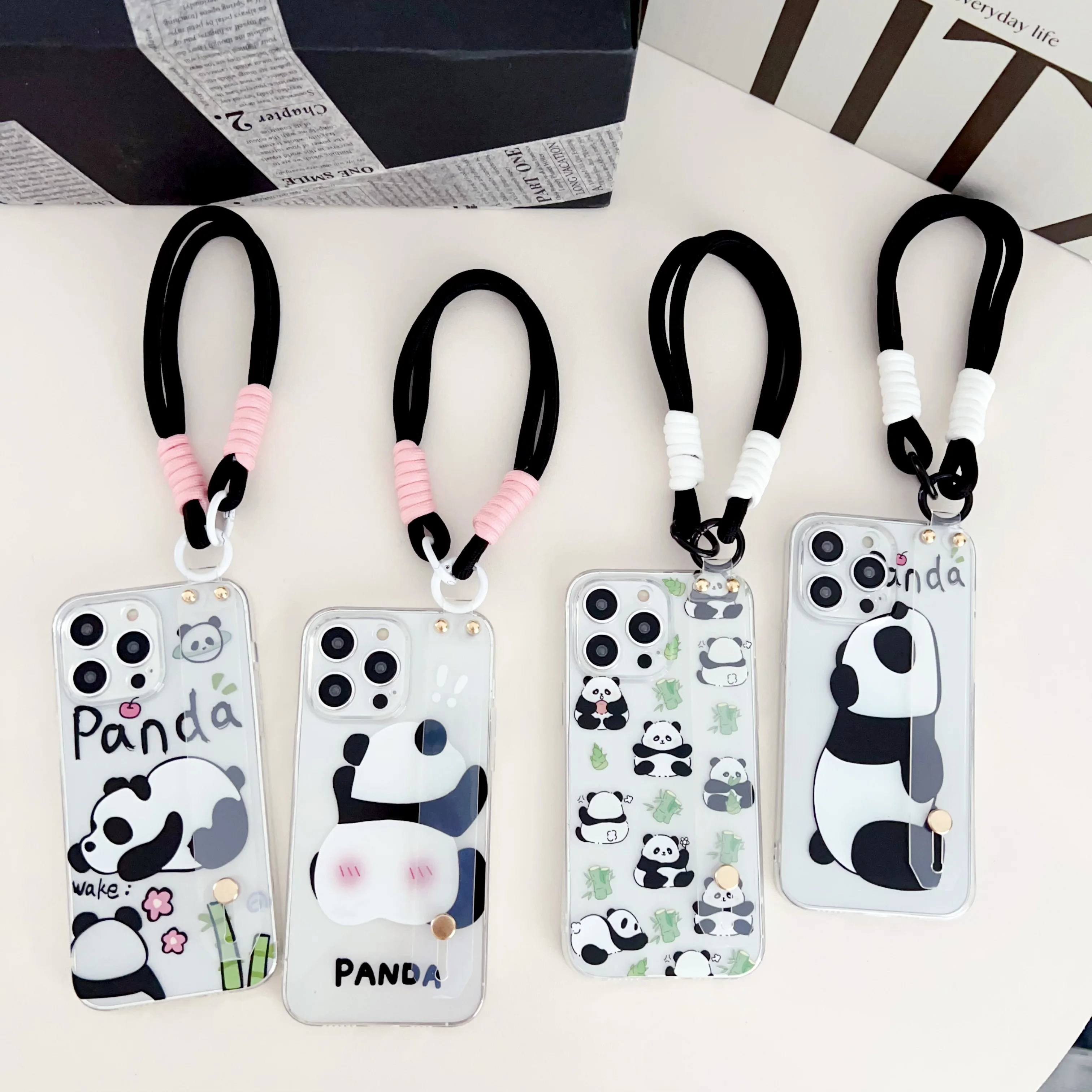 Para Xiaomi 10 11 12 13 Pro T lite Ultra Poco F3 F4 X3 M3 X4 X5 M4 C40 C50 M5 funda de Panda tumbada correa de muñeca - imagen 2