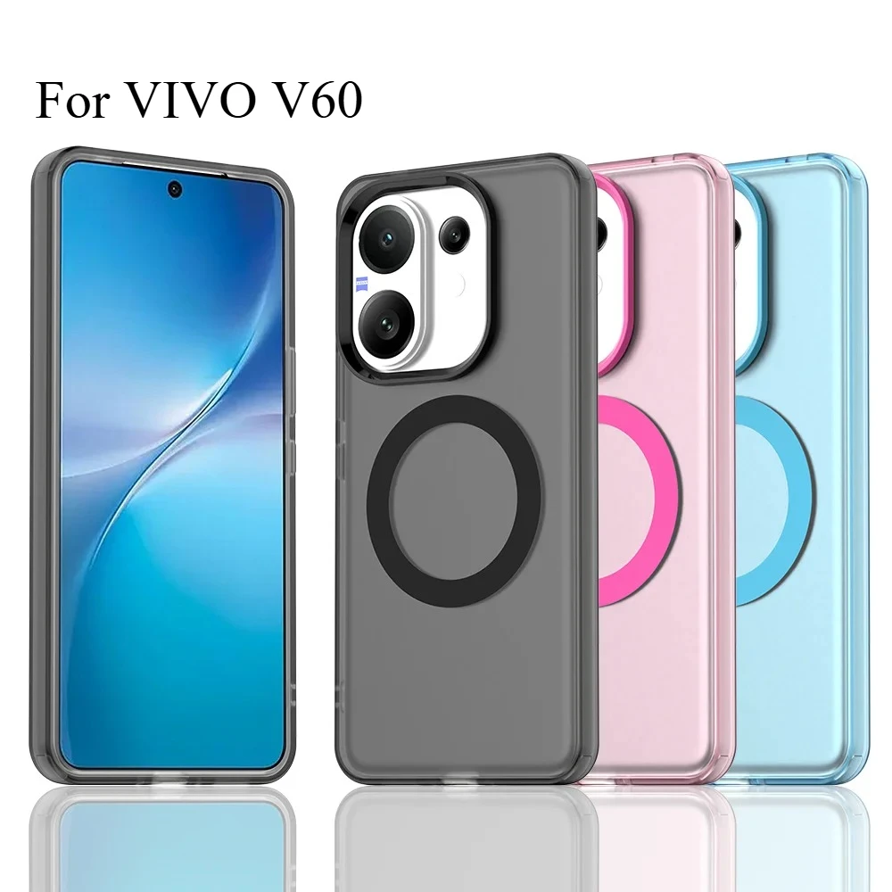 Para VIVO V60 funda para Magsafe carga inalámbrica magnética PC dura translúcida + cubierta de borde de TPU para VIVO V 60 carcasa de parachoques de caramelo