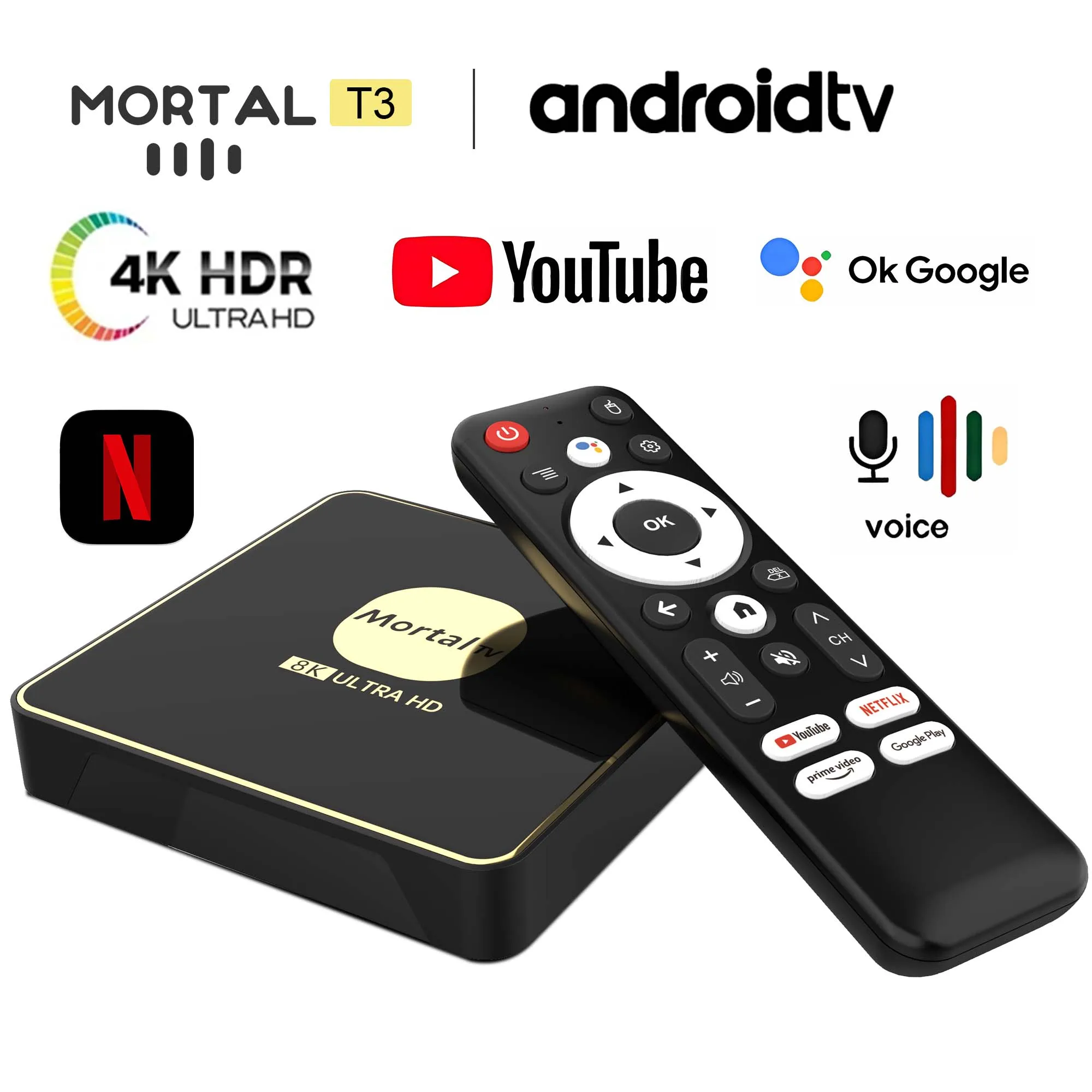 Mortal T3 Smart TV Box Android 13 Rockchip 3528 Google Asistente Wifi 6 Transmisión 4GB32GB Bluetooth Chromecast TV de lenguaje múltiple