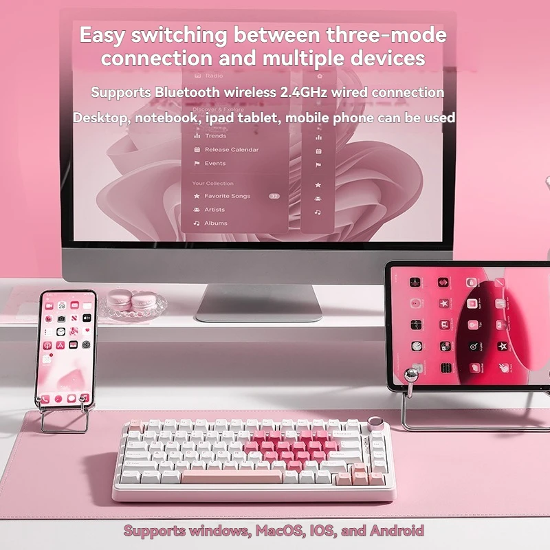 Teclado inalámbrico B75Pro, diseño 75%, personalizado, triodo, Bluetooth, intercambio en caliente, teclado con junta RGB, teclados mecánicos para juegos y oficina - imagen 4