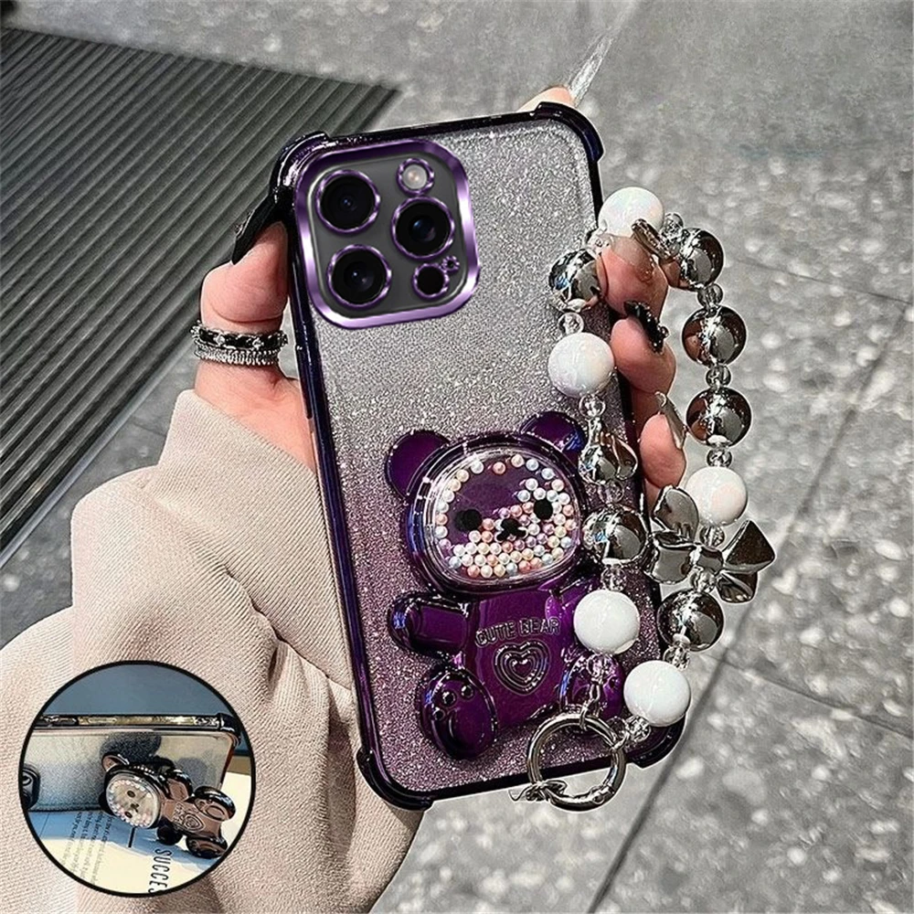 Funda de lujo con correa de lazo para iPhone X XS Max XR 7, 8, 6, 6S Plus SE 2020, funda con soporte de silicona suave con purpurina a prueba de golpes - imagen 2