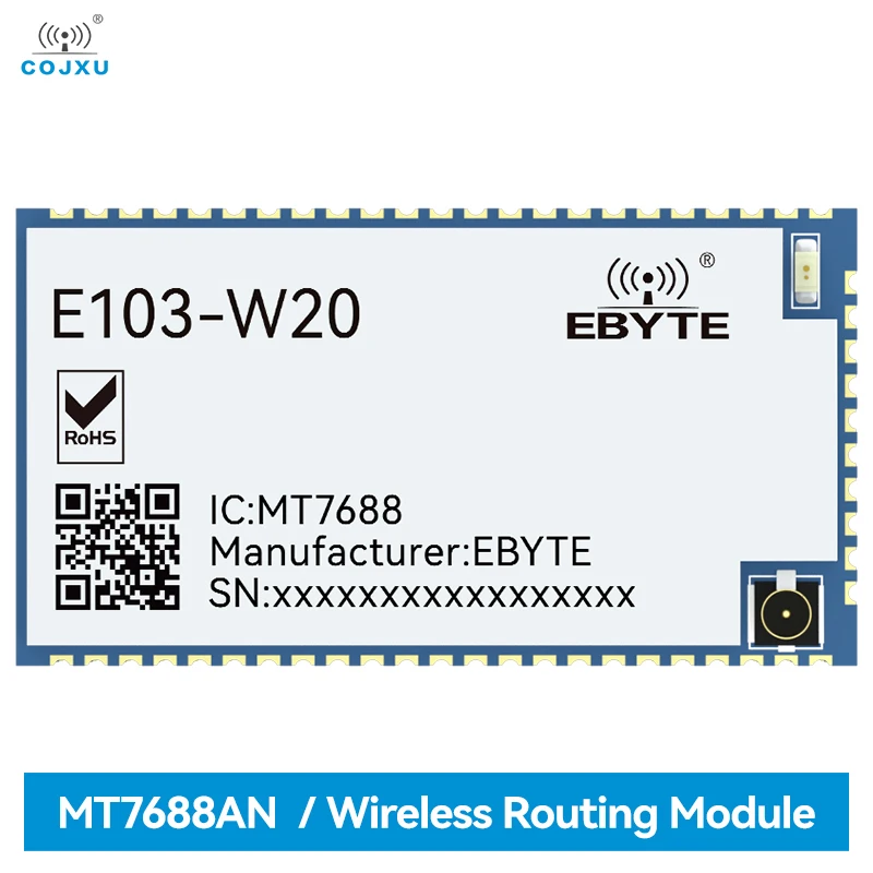 Módulo de enrutamiento inalámbrico de puerto serie MT7688AN a Wifi COJXU E103-W20(7688) compatible con módulo SMD de tamaño pequeño Openwrt SPI UART