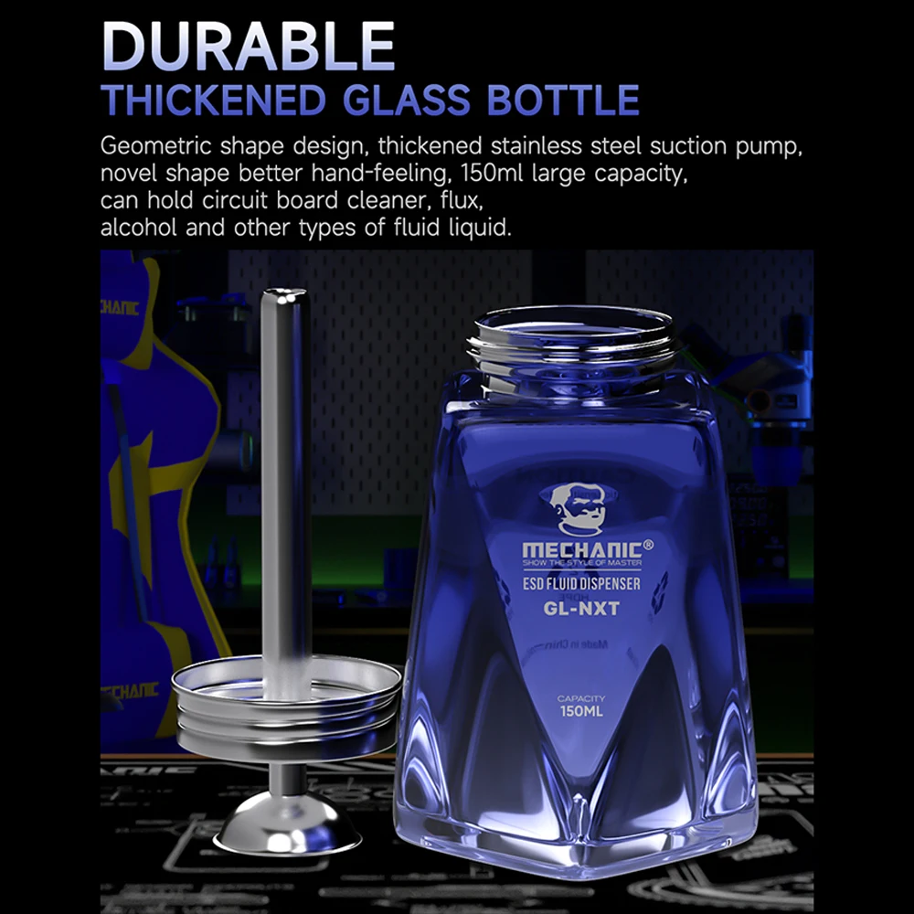 GL-NXT mecánico de 150ML, botella de Alcohol de vidrio a prueba de fugas para reparación de teléfonos móviles, limpieza, soldadura, herramientas de botella de Alcohol solvente - imagen 5