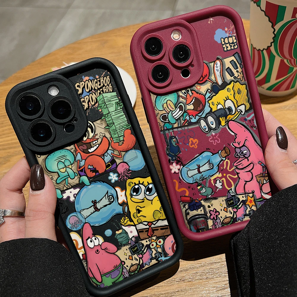 Funda de teléfono con grafiti de Bob Esponja para Xiaomi Redmi Note 13, 12, 12S, 11, 11S, 10, 9, 8 Pro Plus, A3, 14C, 13C, 12C, 10C, 9C, 4G, 5G