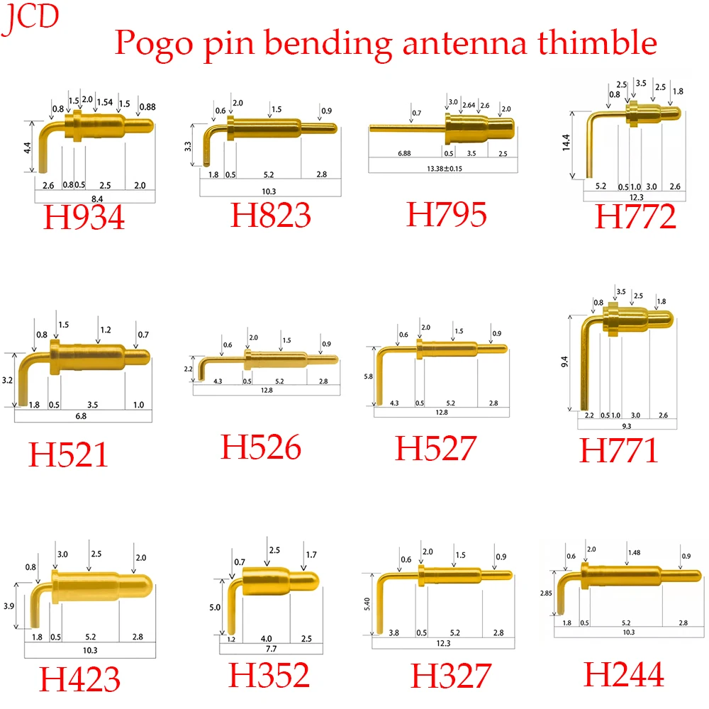 1 pieza de antena doblada Pin superior PIN POGO conector de clavija de resorte chapado de Pin de corriente chapado en oro sonda de prueba de resorte de 90 grados