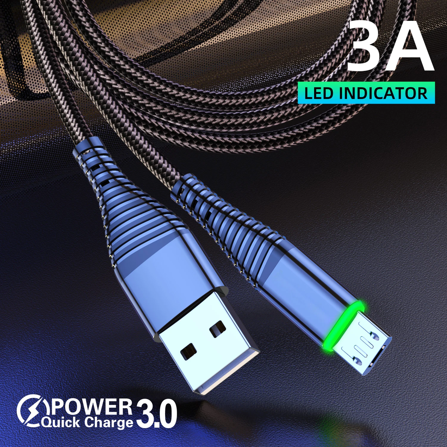 Cable Micro USB 3A para teléfono móvil, Cable de carga rápida para Xiaomi Redmi, Cable Micro USB LED