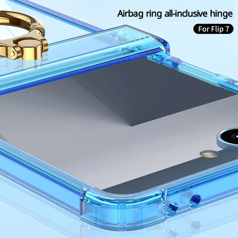 Funda de teléfono con soporte de anillo de lujo, protección de bisagra Armpr para Samsung Z Flip 7 6 5 Z Flip7FE, cubierta trasera transparente a prueba de golpes - imagen 5