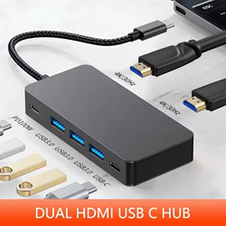 Hub USB-C Doble HDMI 4K Pantalla Dividida PD 3.0 para MacBook