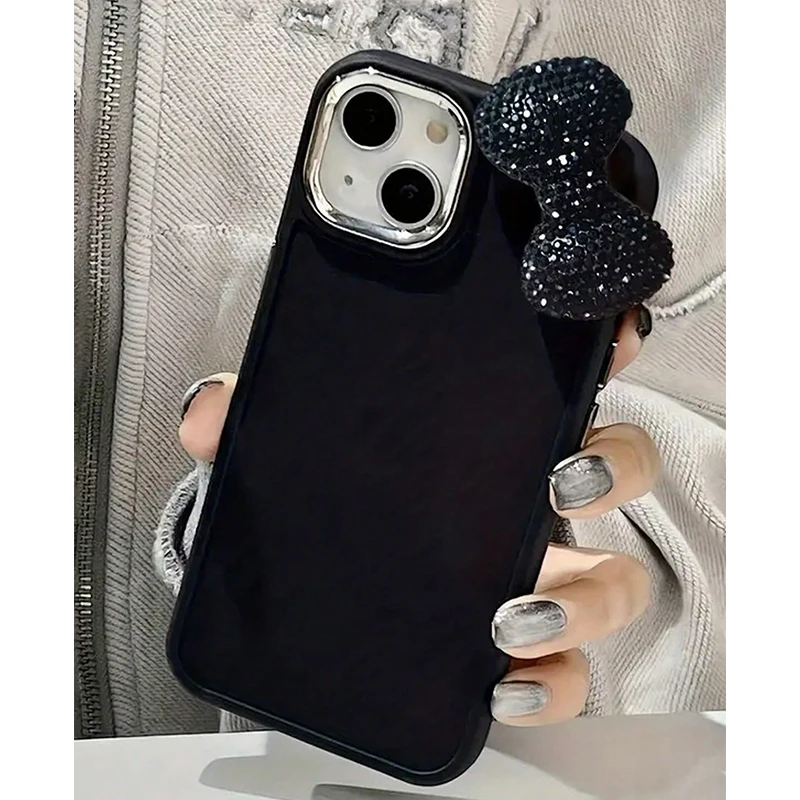 Funda de teléfono de silicona con diseño de lazo de diamantes de imitación de lujo para iPhone 16 11 12 13 14 15 Pro Max X XS XR 7 8 Plus cubierta suave a prueba de golpes