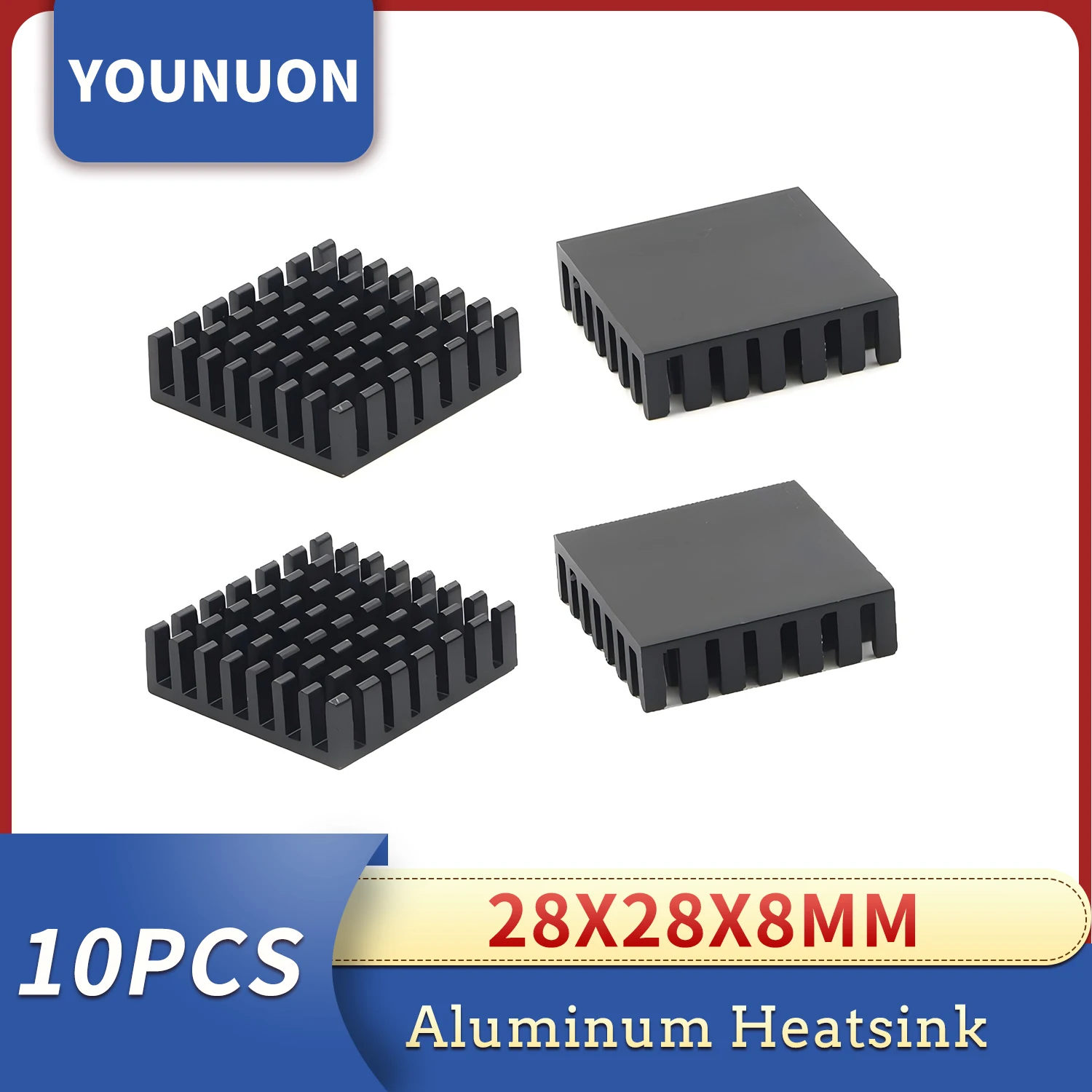 YOUNUON-disipador de calor negro, aleta de refrigeración, radiador de aluminio, 28x28x8mm, 28x28x8mm, 10 Uds.