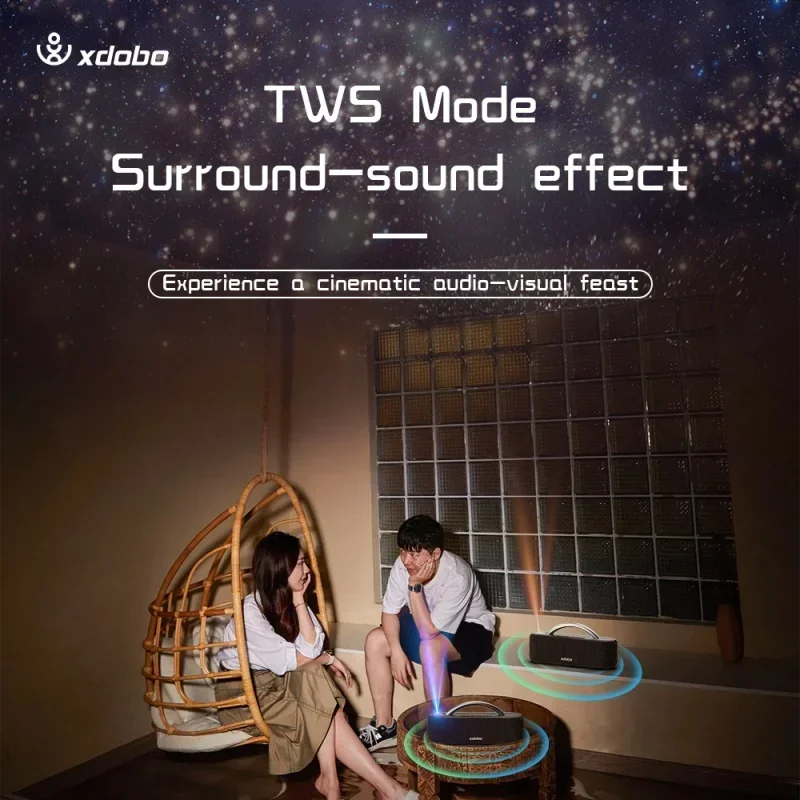 XDOBO Star-altavoz inalámbrico con Bluetooth, barra de sonido de 100W con proyector de luz, modo TWS, sonido estéreo envolvente 3D, compatible con AUX, USB, TF - imagen 5