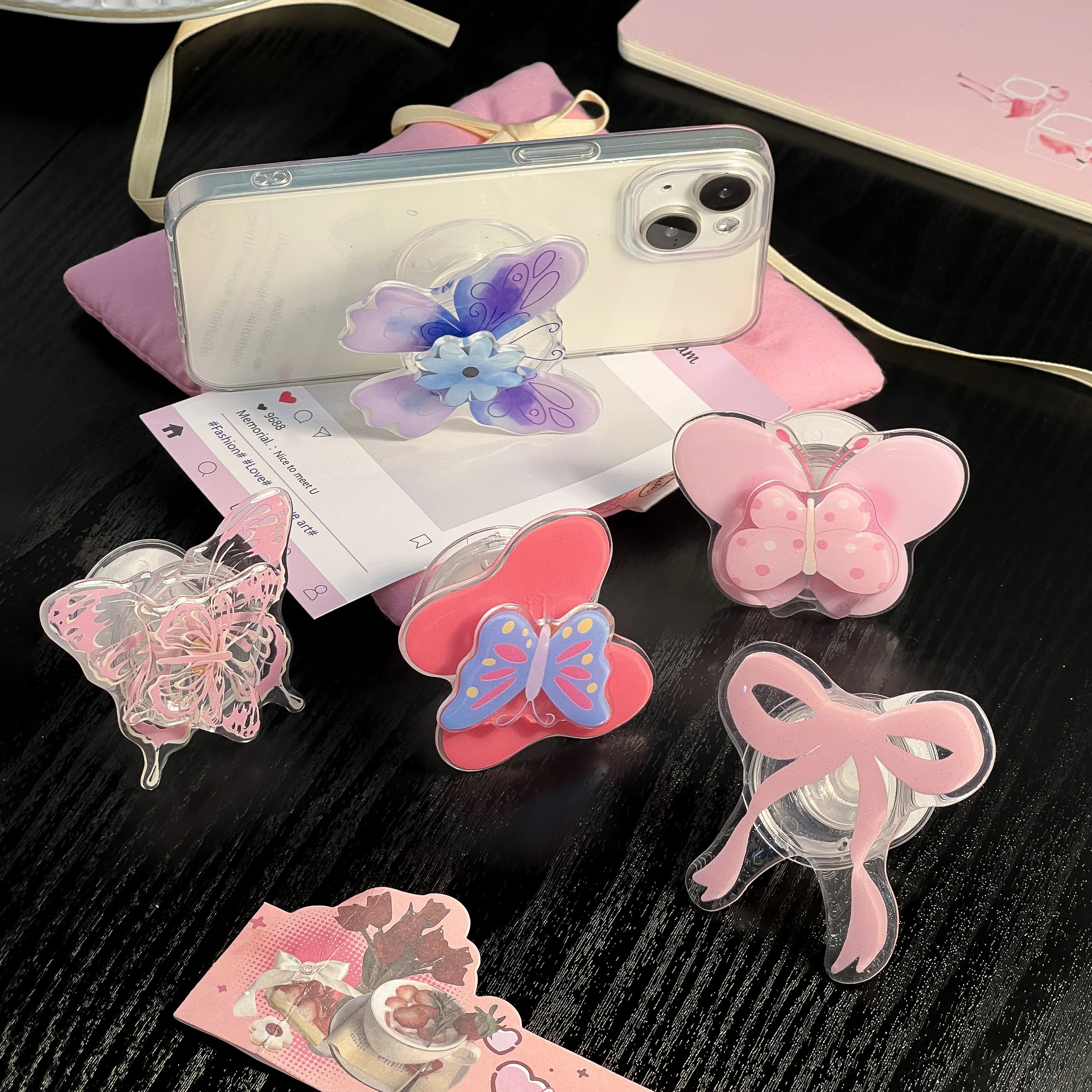 Soporte acrílico para teléfono con nudo de mariposa, soporte para enchufe, accesorios de moda para teléfono móvil, funda para Apple, Huawei, Xiaomi y Samsung - imagen 4