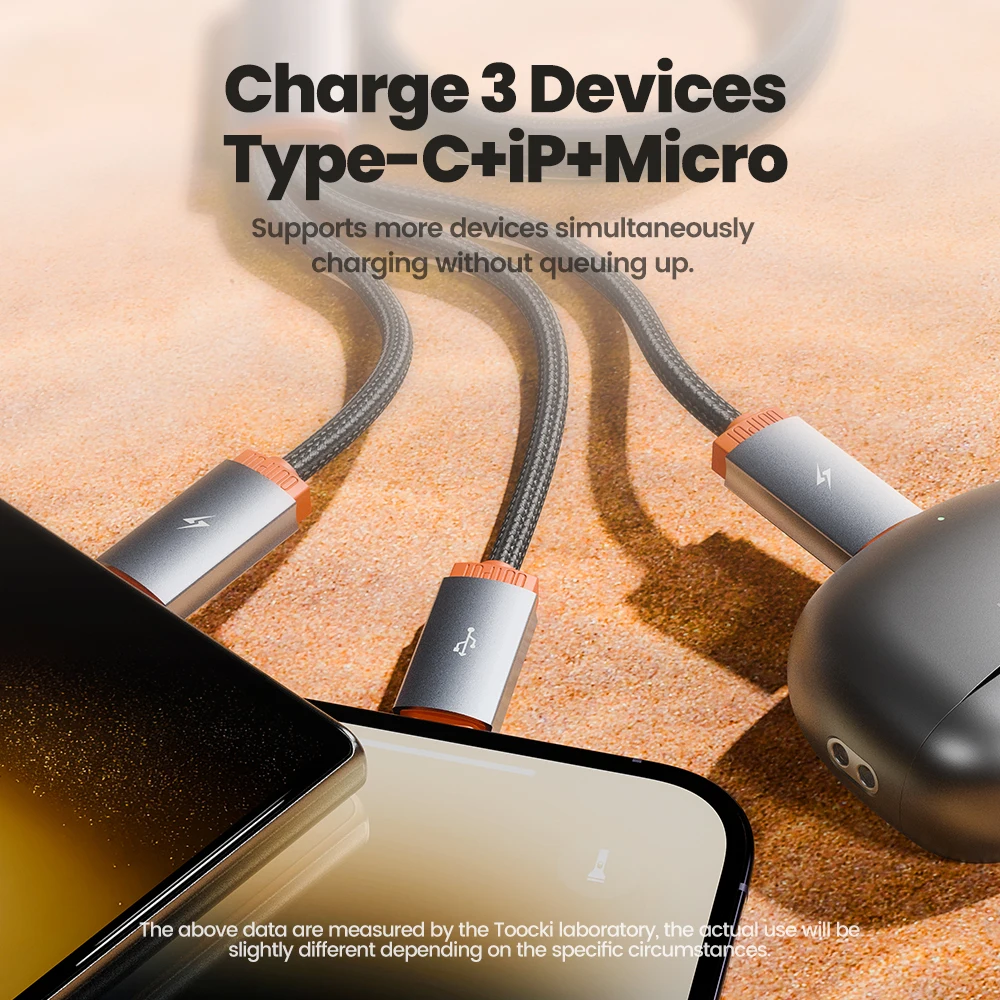 Toocki-Micro Cable USB tipo C 3 en 1 para iPhone 15 pro max, Cable de carga rápida 3.5A para Samsung, Xiaomi, Cable de datos iP 13 - imagen 3