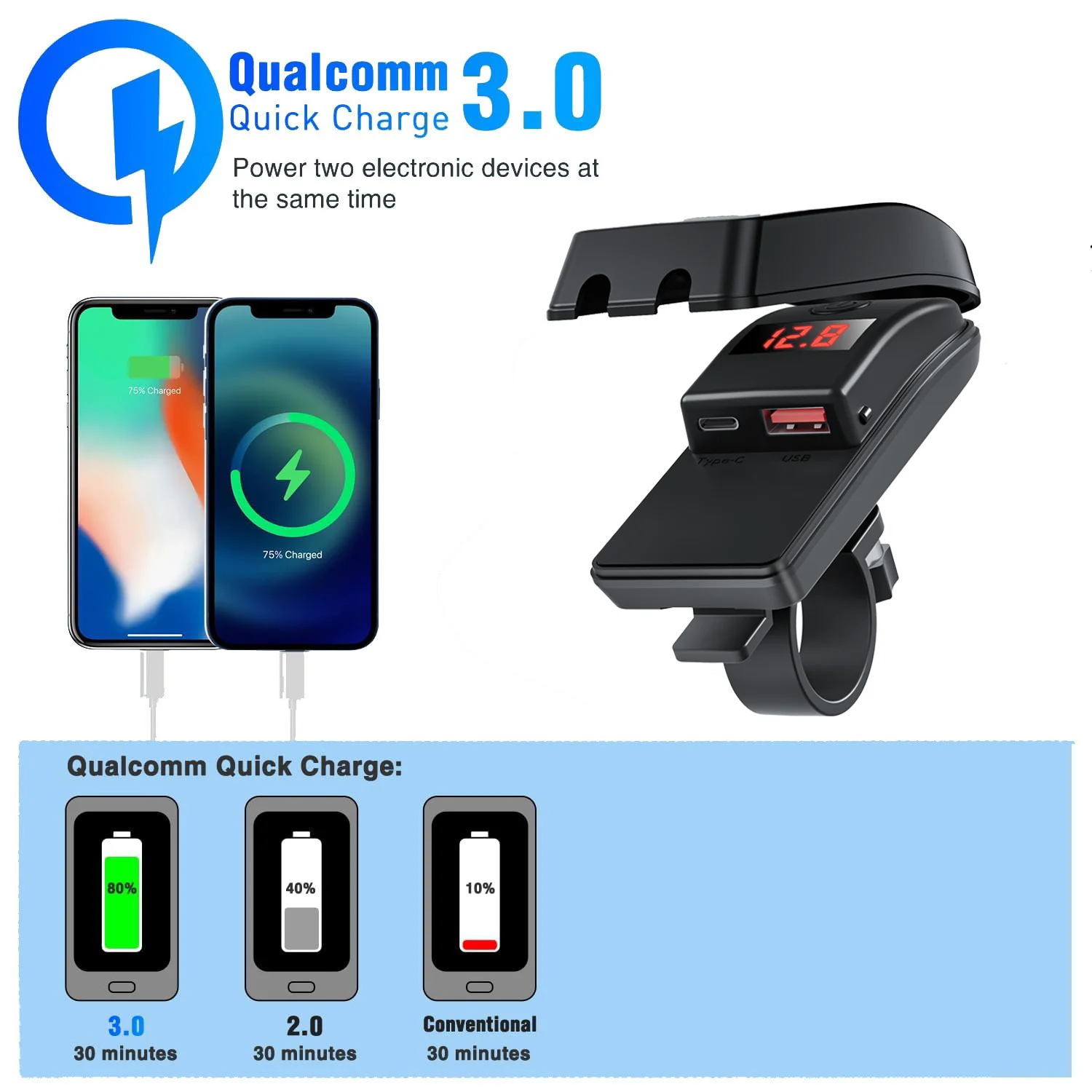 PD QC3.0 cargador rápido USB para motocicleta, manillar de 36W, enchufe USB tipo C con interruptor, voltímetro, adaptador de fuente de alimentación impermeable de 12V - imagen 3