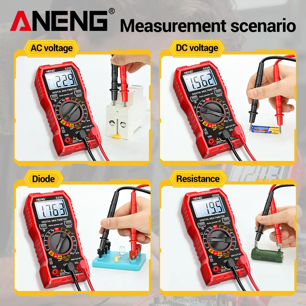 ANENG SZ06 multímetro Digital inteligente de 2000 recuentos medidor de voltaje CA/CC probador de ohmios de corriente CC herramientas Detector herramienta de electricista - imagen 4