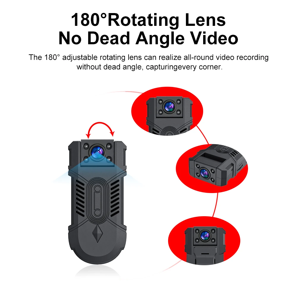Minicámara HD de 2023 P con visión nocturna infrarroja, videocámara pequeña con detección de movimiento, cámara de policía para bicicleta giratoria de 1080 ° - imagen 5