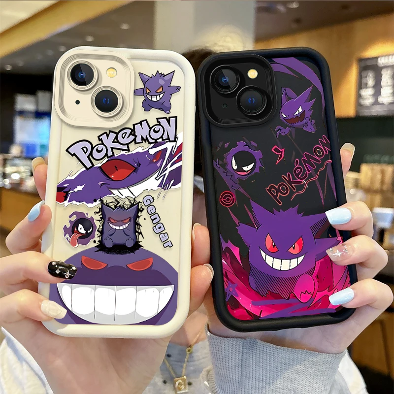 Bonita funda de teléfono de dibujos animados de Pokémon Gengar para iPhone, 16, 15, 14, 13, 12, 11 Pro Max, 16, 15, 14, 8, 7 Plus, X, XS Max, 8, 7, TPU, a prueba de golpes