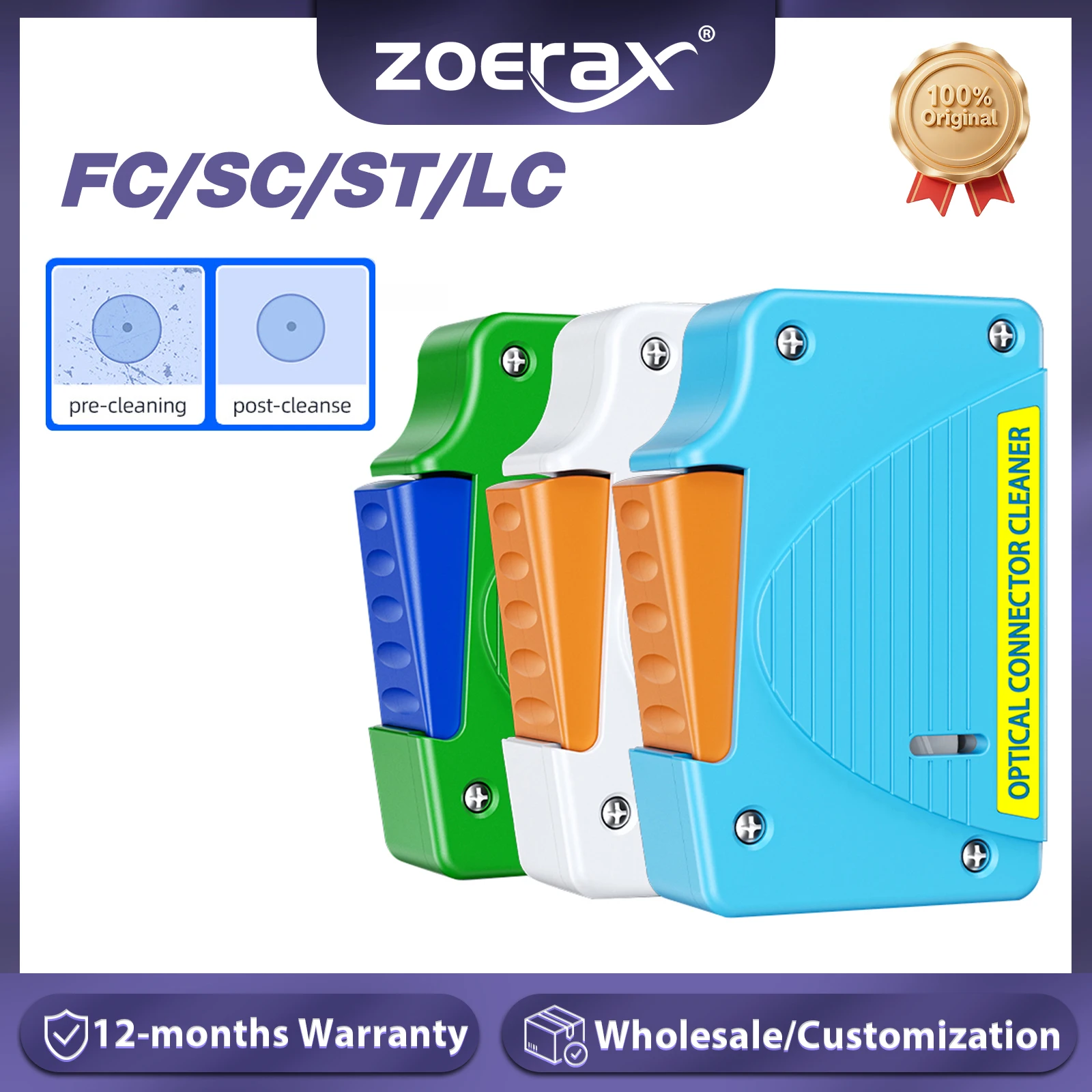 ZoeRax-caja de limpieza facial con extremo de fibra, limpiador en espiral para casete SC/ST/FC y herramienta eficiente de limpieza de fibra óptica