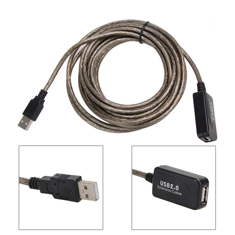 Cable de extensión USB 2,0 de 5m / 10m / 15m para PC, escritorio, portátil, Cable de extensión de tarjeta de red inalámbrica con puertos USB macho a hembra - imagen 3