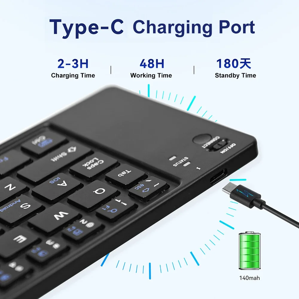 Teclado Bluetooth Mini teclado plegable teclado recargable teclado inalámbrico silencioso teclado portátil para Windows Android IOS - imagen 3