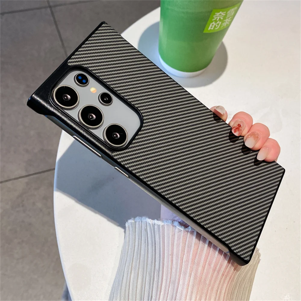 Funda de teléfono sin marco de PC con diseño de fibra de carbono de lujo para Samsung Galaxy S25 Ultra S24 Plus, funda trasera fina protectora sin bordes - imagen 3