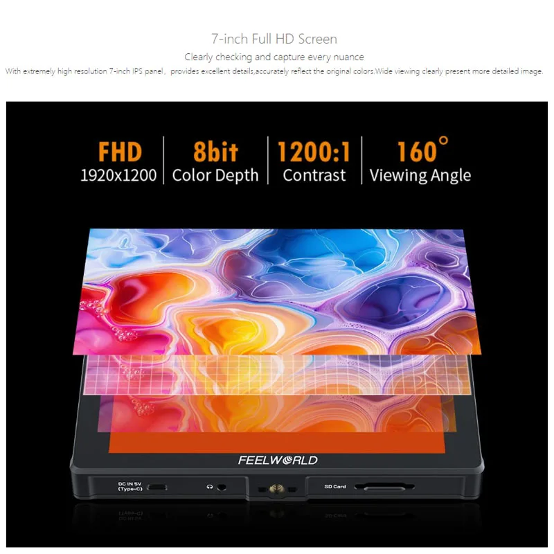 FEELWORLD F7 PLUS Cámara DSLR de 7 pulgadas Monitor de campo pantalla táctil 4K HDMI alto brillo 1200nit NP-F instalación y alimentación externa - imagen 3