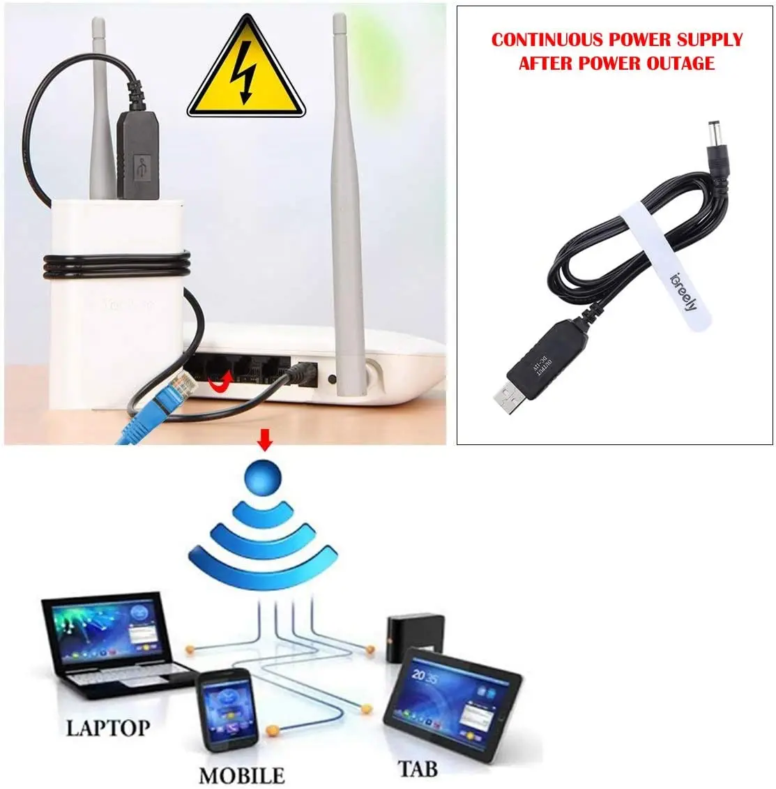 Cable Alimentación USB Router WiFi – 5V a 9V-12V Conector 5,5x2,1mm - imagen 3
