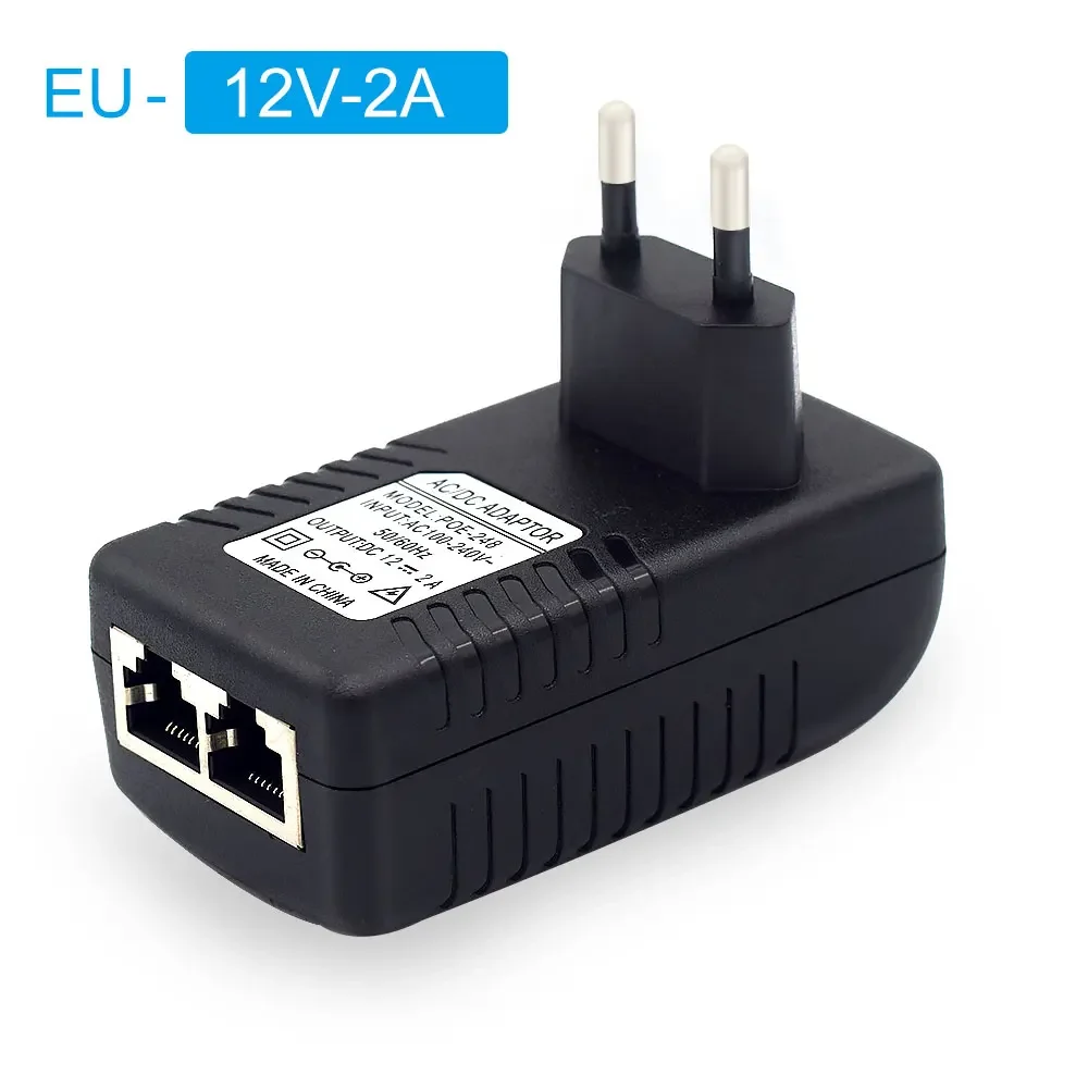 Inyector POE de 48V/12V, adaptador de corriente CCTV Ethernet 0.5A /2A 24W POE para cámara IP, teléfonos IP, adaptador de corriente con interruptor POE, opción UE/EE. UU. - imagen 3