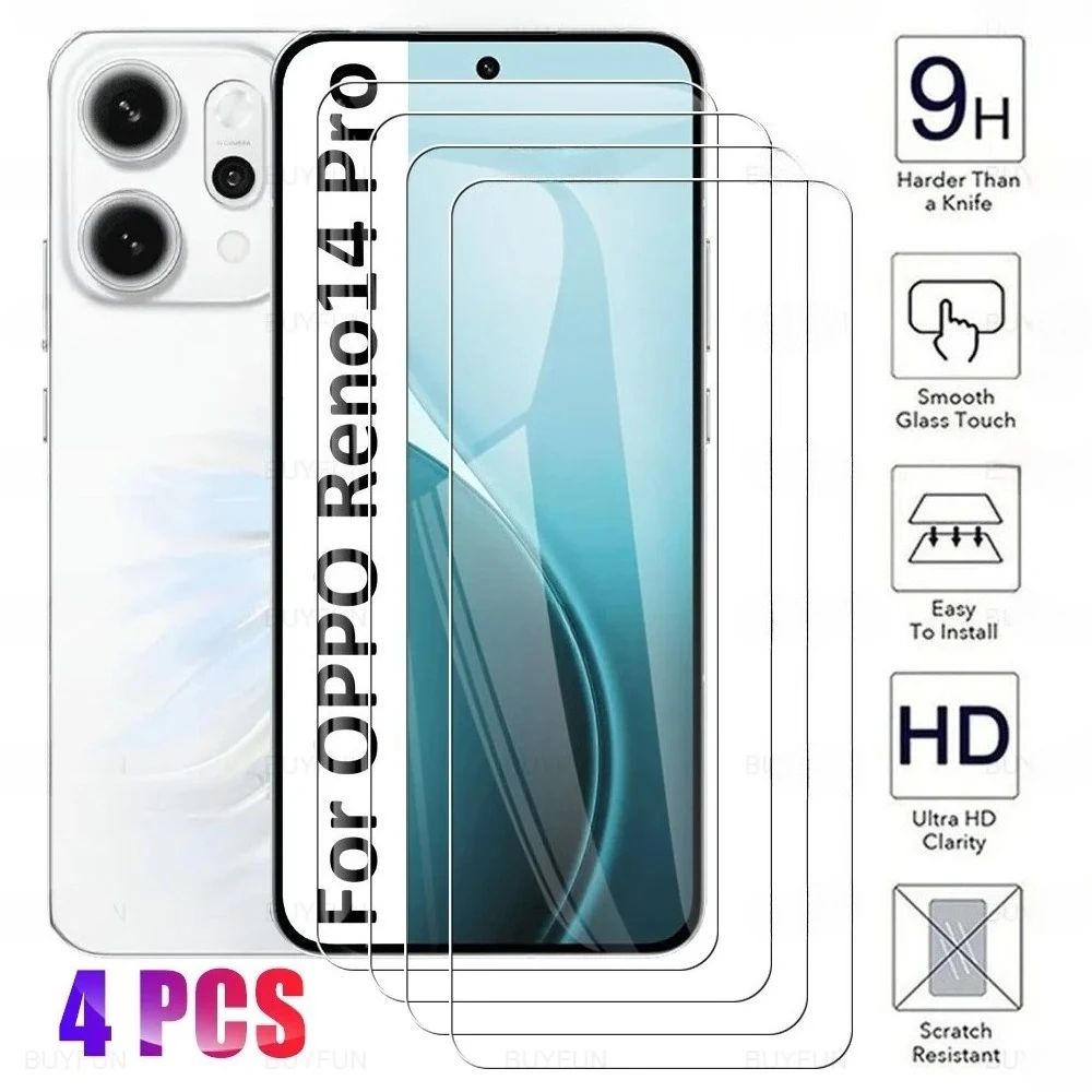 Protector de pantalla para Oppo Reno14 Pro, cubierta de cristal templado Reno 14 F OppoReno14 Reno14Pro Reno14F 14F 14Pro 5G, 4 Uds.