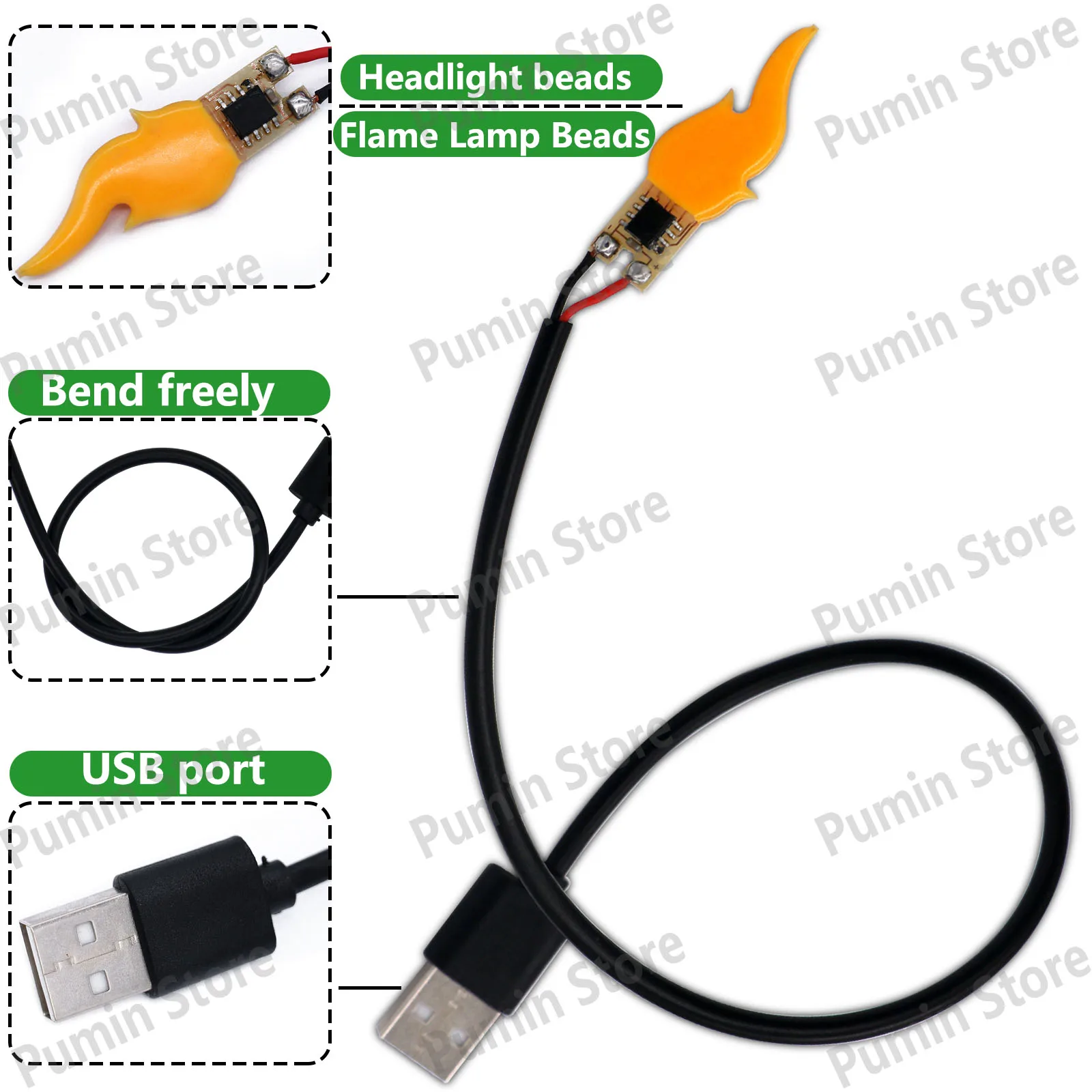 Cuentas de luz de vela LED USB, 1/5 Uds., 5V, 1900-2200k, cuentas de vela con cadena, decoración navideña, bombilla de llama, Camping, bricolaje creativo - imagen 3