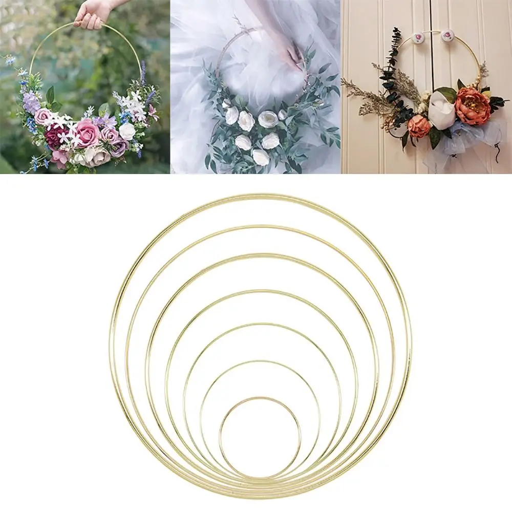Campana de viento para boda, anillos de aro hechos a mano, soporte de guirnalda de flores para atrapasueños DIY, aro de anillo de Metal dorado, 1/2/4 Uds.
