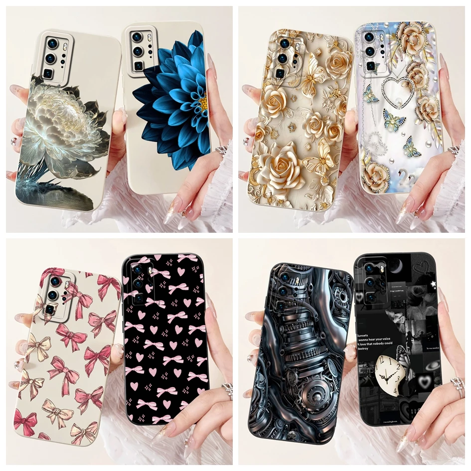 Para Huawei P40 Pro Plus Funda ELS-N39 ELS-AN10 Funda moda flor suave Funda en Huawei P40 Pro ELS-NX9 ELS-N04 P 40 P40Pro Capa