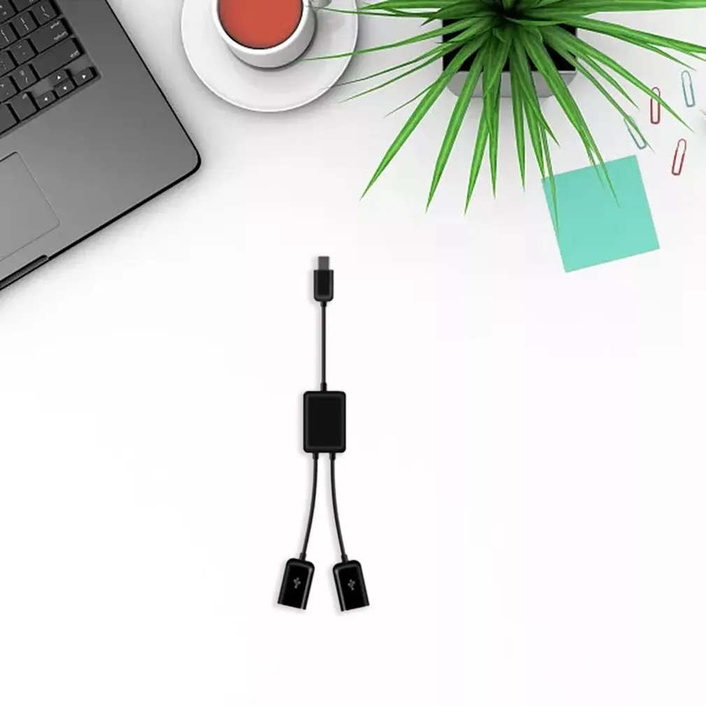 Nuevo 2 en 1 tipo C a 2 OTG Cable HUB de doble puerto divisor Y para tableta Android ratón teclado Micro-USB tipo C adaptador convertidor - imagen 5