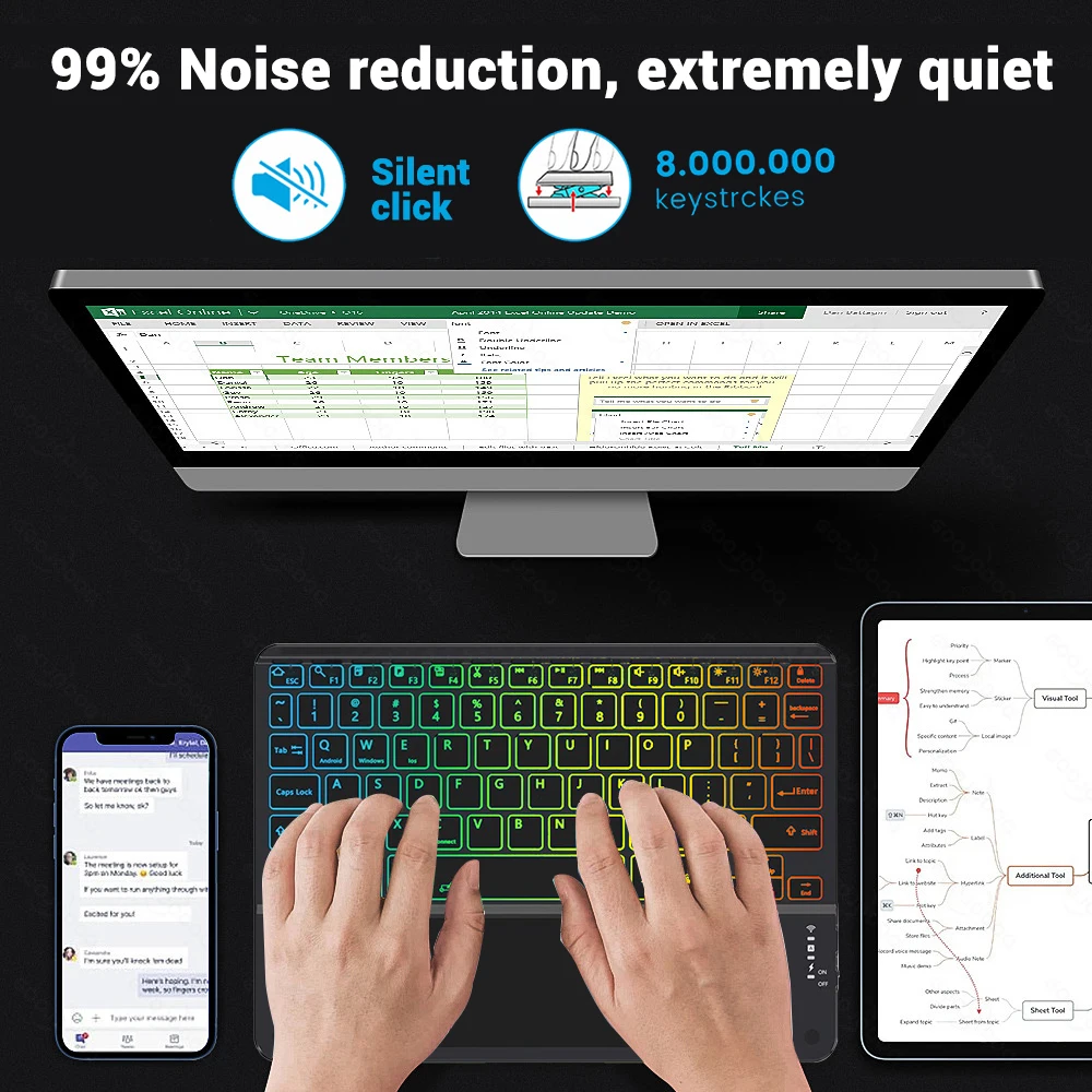 Teclado retroiluminado para iPad Pro 11, 10,9 Mini, 6, 10,2, 9/8/7. °, 2018, 5, 6. °, 2017, 10,5, Air 3, 2, Mini, 4, 5 Pro, 11, 9,7 - imagen 3
