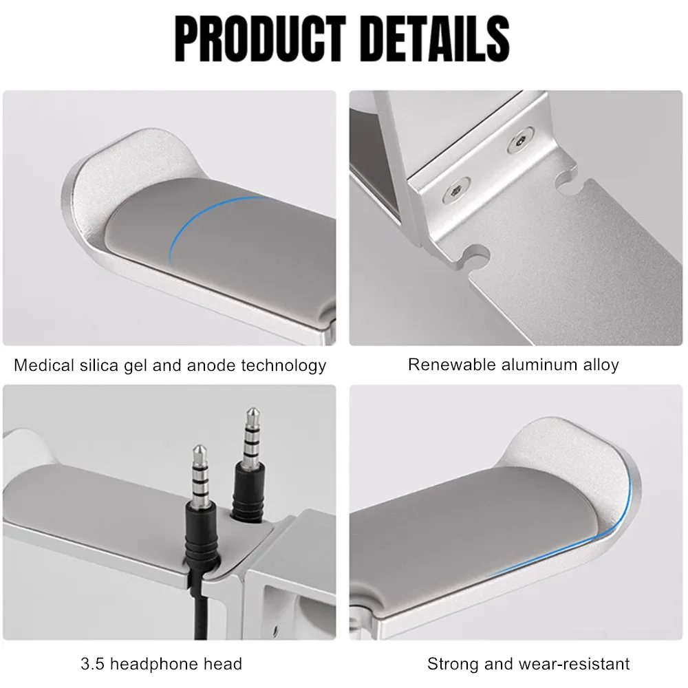 Soporte para auriculares para juegos de Pc, colgador de auriculares doble de aluminio, soporte de gancho, abrazadera de brazo giratoria ajustable debajo del escritorio, soporte de Clip para ahorrar espacio - imagen 5