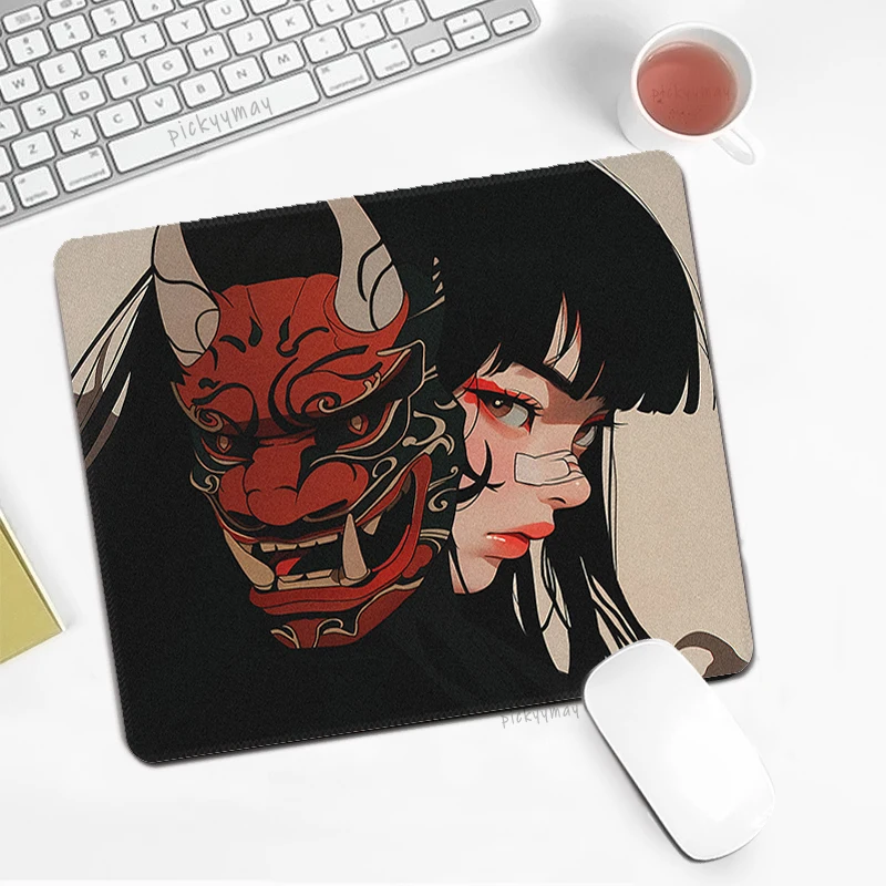 Alfombrilla de escritorio de Anime Girl para Gamer, alfombrillas de ratón japonesas, máscaras Oni, almohadillas de escritorio de oficina, alfombrilla de ratón pequeña para computadora portátil, 20x25 - imagen 2