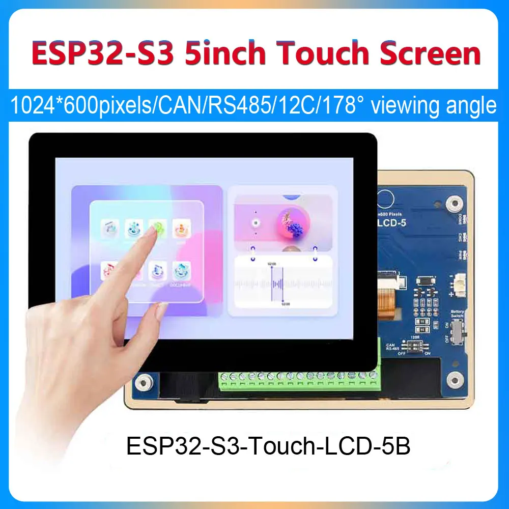 ESP32-S3 Placa de desarrollo LCD de 5 pulgadas pantalla táctil cautiva 1024*600 LVGL WIFI BTLE5.0 65K-RGB con Sensor/CAN/I2C/RS485