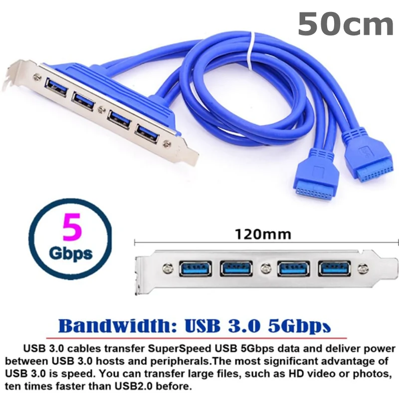 Placa base Cable USB 3.0 de 20 pines/19 pulgadas a 4 puertos, Panel del chasis trasero, Cable del panel frontal, chasis pequeño 2U de media altura y altura completa - imagen 3