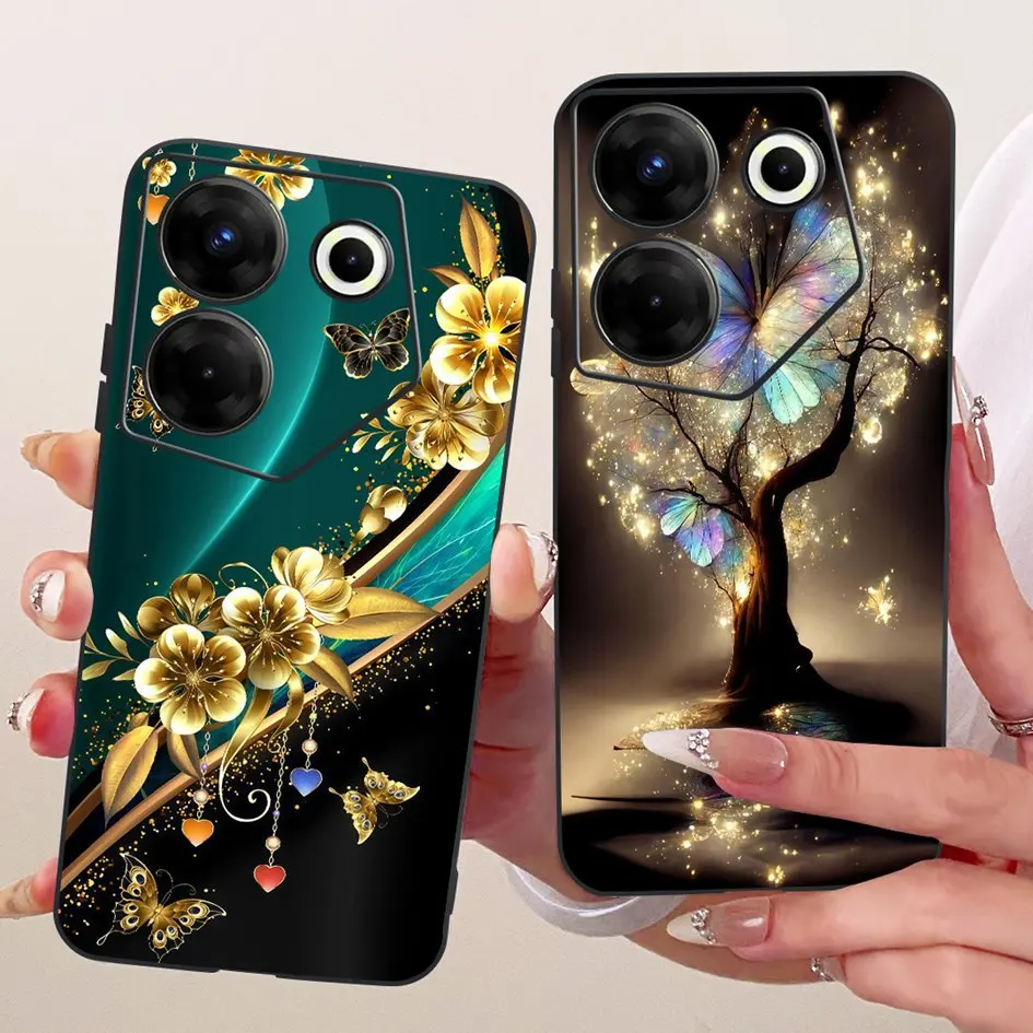 Para Tecno Camon 20 Pro funda CK7n moda flor mariposa suave negro silicona TPU cubierta para Tecno Camon 20 Premier Camon20 Shell - imagen 3