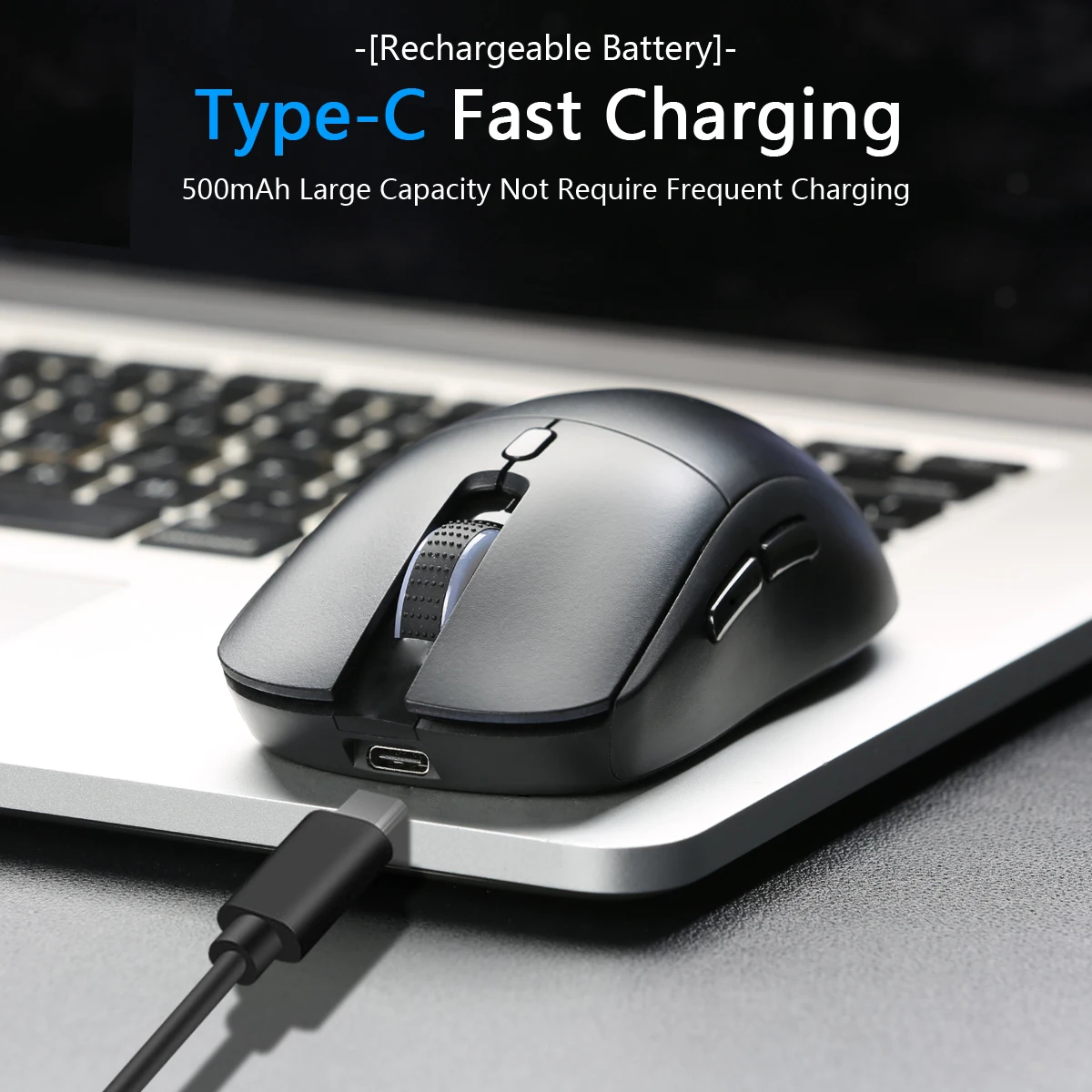 Ratón inalámbrico con receptor USB de 2,4G, ratón de ordenador recargable para juegos, 1600 DPI para ordenador portátil, Win Mac OS - imagen 3