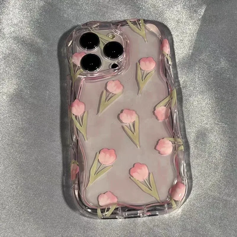 Funda de tulipanes rosas para iPhone 17 16 15 13 Pro 14 12 Pro Max 16 15 14 Plus 13 12 Mini 16E Air Girl fundas transparentes para teléfono - imagen 3