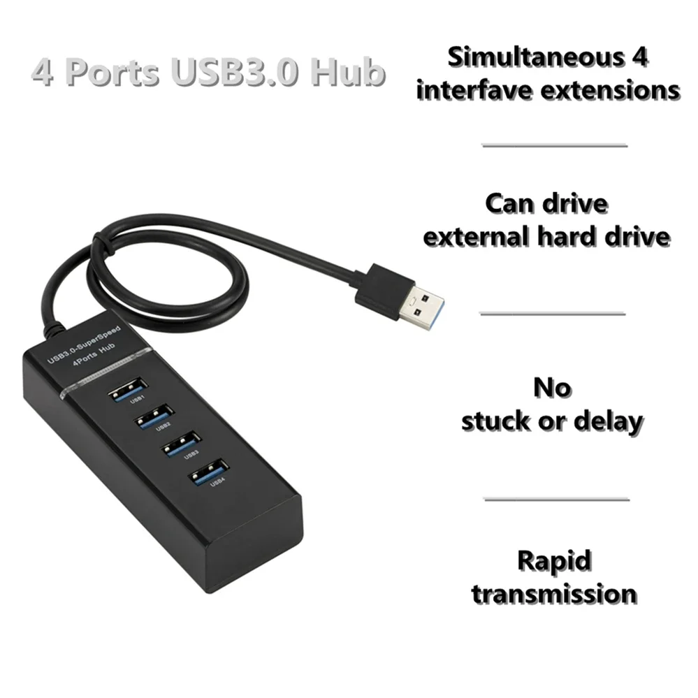 Adaptador expansor USB HUB 3,0 de 4 puertos de alta velocidad, divisor Multi USB, extensor múltiple con adaptador de corriente de lámpara LED para PC y portátil - imagen 3