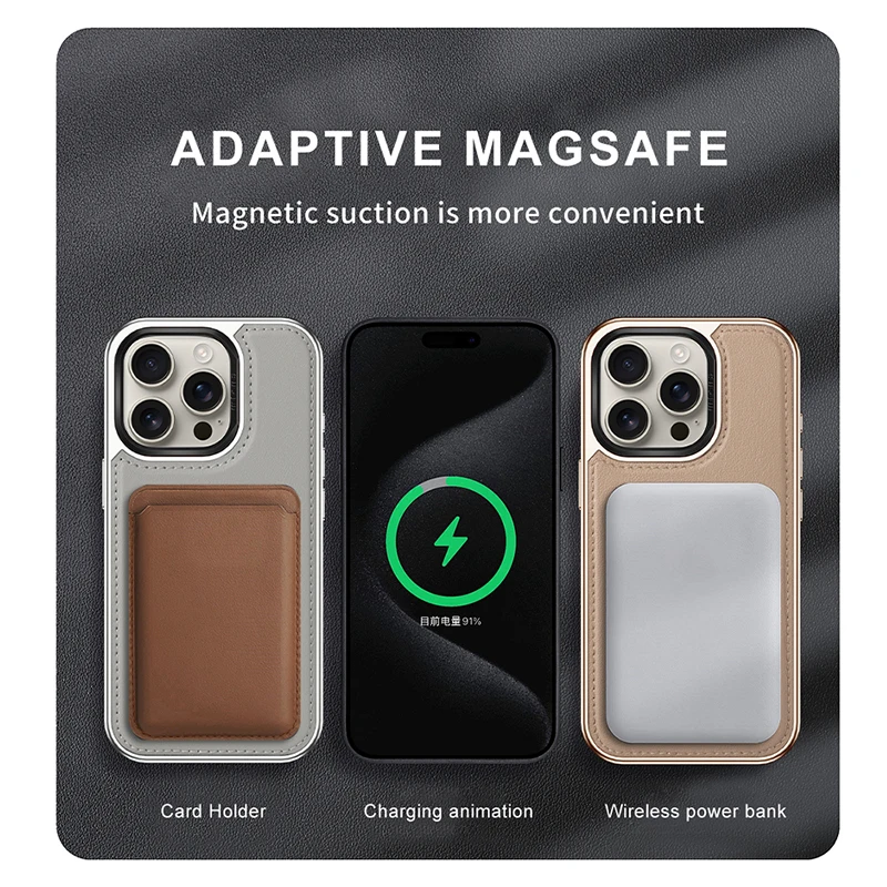 Wlons Defense Series Funda de cuero genuino chapada a prueba de golpes para iPhone 16 15 Pro Max lente soporte de Metal contraportada - imagen 5