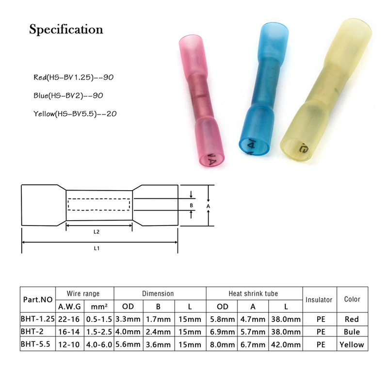 Kit de conectores de cable termorretráctil impermeables, Kit de terminales de conector eléctrico automotriz, conector de empalme a tope 22-10AWG, 50 Uds. - imagen 4