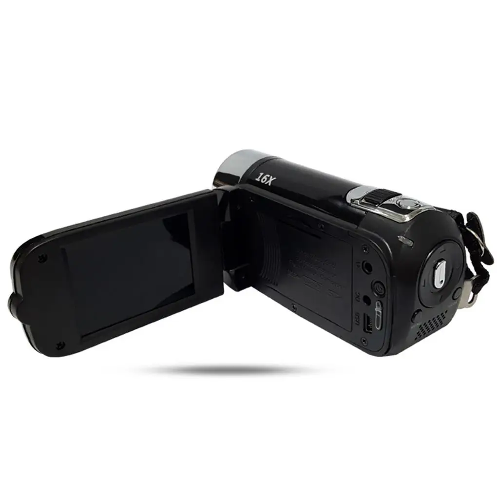 Una cámara negra y plateada con una correa